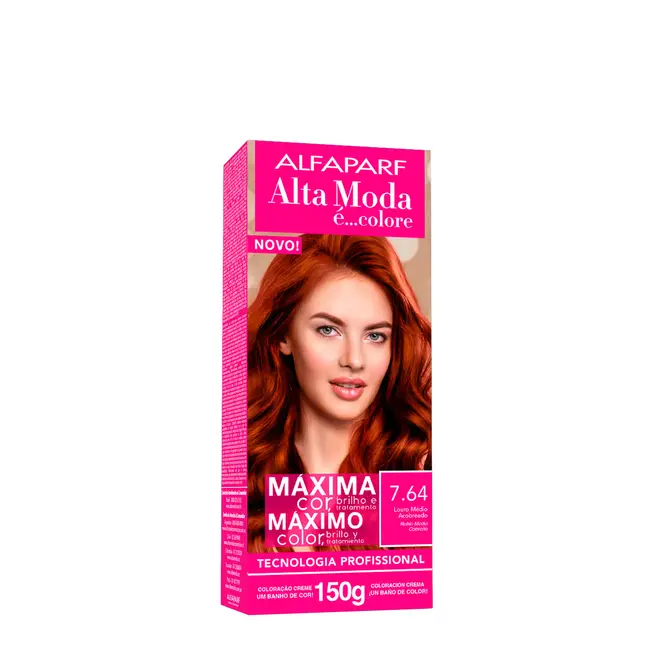 Coloração Permanente Alta Moda 7.64 Louro Médio Acobreado 150g