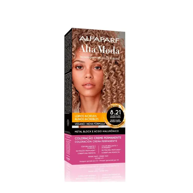 Coloração Permanente Alta Moda 8.21 Louro Claro Irisé Cinza 150g