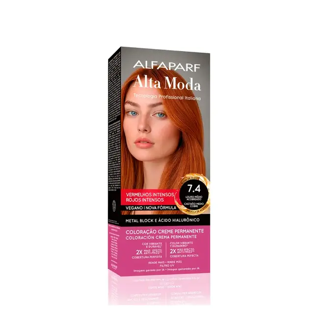 Coloração Permanente Alta Moda 7.4 Ouro Cobre Louro Médio Acobreado 150g