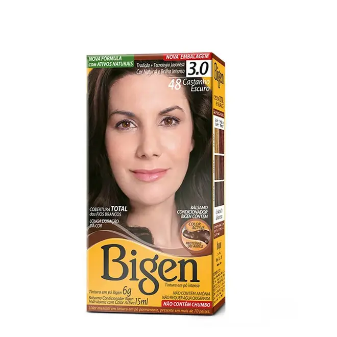 Tintura Permanente em Pó para Cabelo Bigen 3.0 Castanho Escuro 6G
