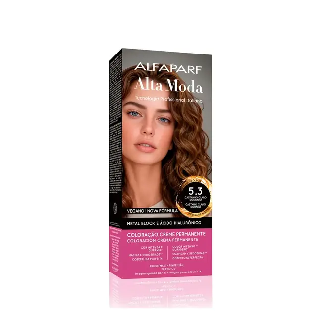 Coloração Permanente Alta Moda 5.3 Castanho Claro Dourado 150g