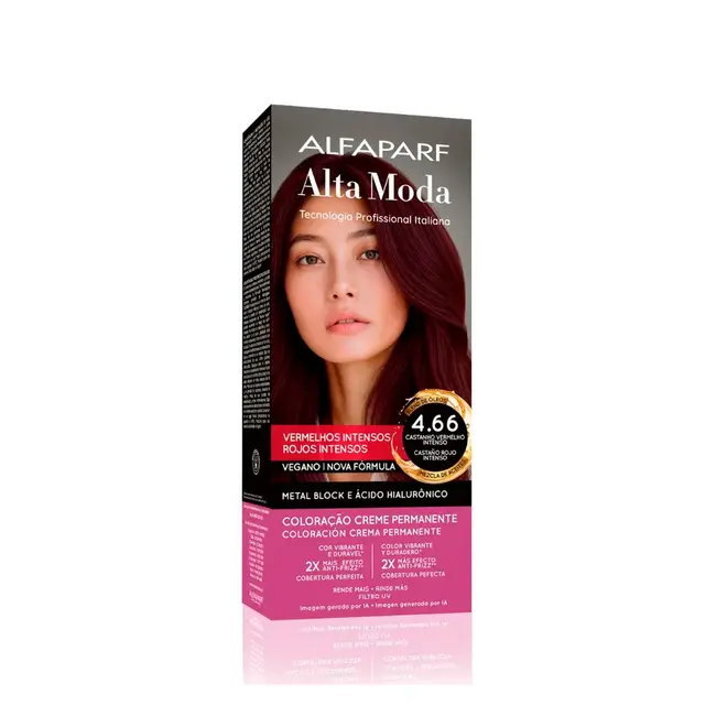 Coloração Permanente Alta Moda 4.66 Castanho Vermelho Intenso 150g