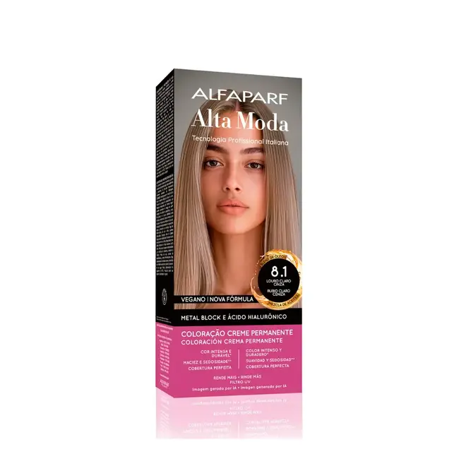 Coloração Permanente Alta Moda 8.1 Louro Claro Cinza 150g