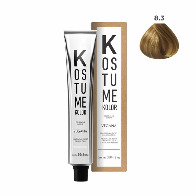 Coloração Permanente Kostume kolor Vegana 8.3 Loiro Claro Dourado 60ml