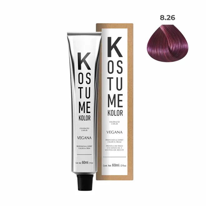 Coloração Permanente Kostume kolor Vegana 8.26 Loiro Claro Violeta Vermelho 60ml