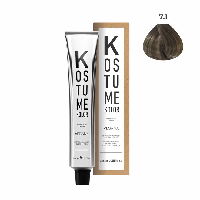 Coloração Permanente Kostume kolor Vegana 7.1 Loiro Médio Cinza 60ml
