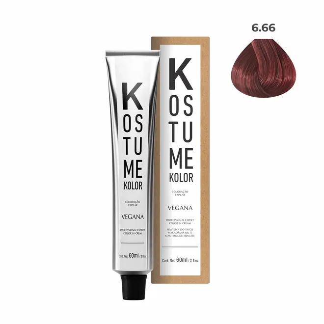 Coloração Permanente Kostume kolor Vegana 6.66 Loiro Escuro Vermelho Intenso 60ml