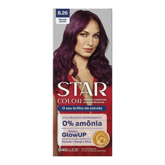 Coloração Permanente Embelleze Star Color sem Amônia Kit 8.26 Marsala Estrela