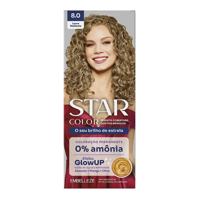 Coloração Permanente Embelleze Star Color sem Amônia Kit 8.0 Louro Radiante