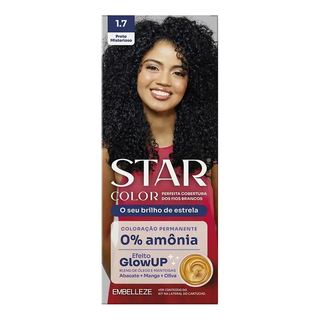 Coloração Permanente Embelleze Star Color sem Amônia Kit 1.7 Preto Misterioso