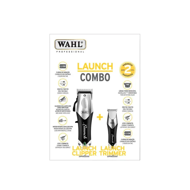 Combo Wahl Máquina de Cortar Cabelo Laund + Máquina de Acabamento Launch Bivolt