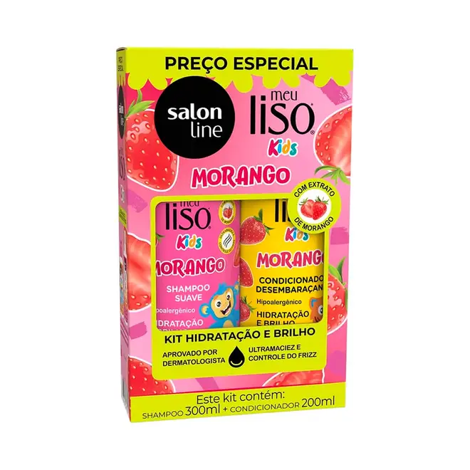 Shampoo e Condicionador Salon Line Meu Liso Kids Morango 300/200ml