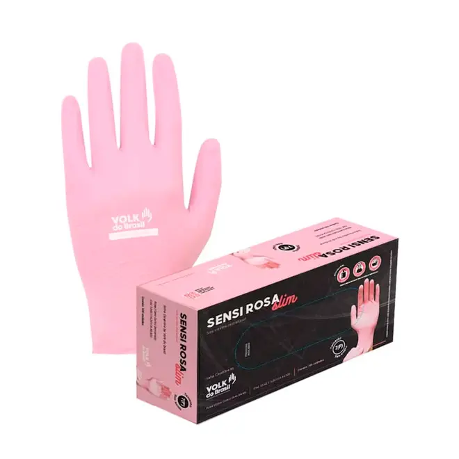 Luva Nitrílica Descartável Sensi Rosa Slim Pequena Cx.100