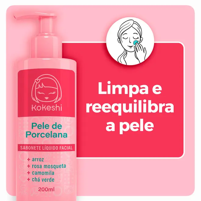 Sabonete Líquido Facial Kokeshi Pele de Porcelana Não Agride 120ml