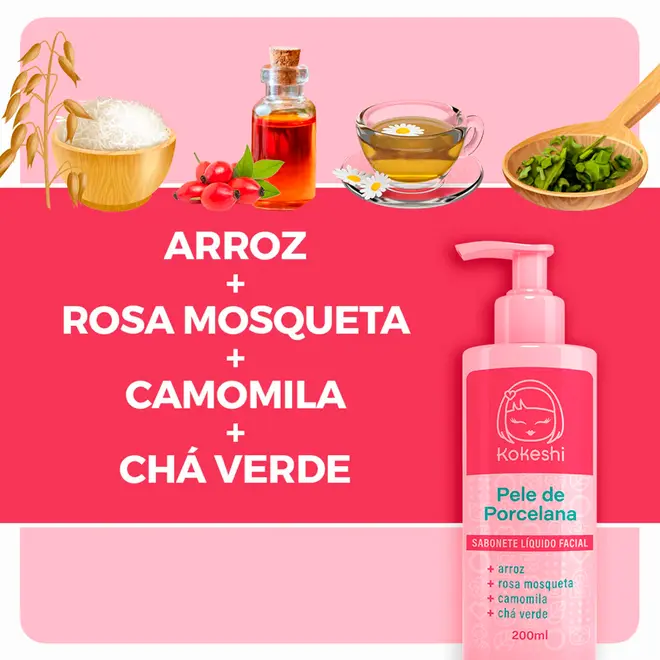 Sabonete Líquido Facial Kokeshi Pele de Porcelana Não Agride 120ml