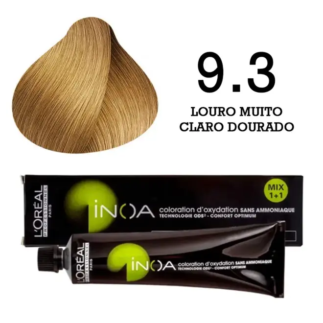 Coloração Permanente Sem Amônia L'Oréal Inoa 9.3 Louro Muito Claro Dourado 60G