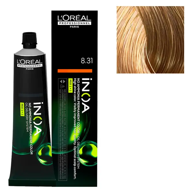Coloração Permanente Sem Amônia L'Oréal Inoa 8.31 Louro Claro Bege Dourado 60G