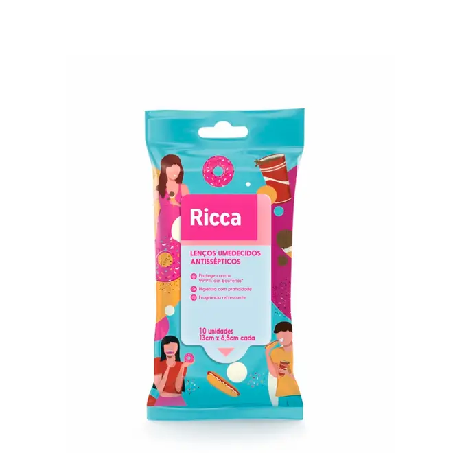 Lenços Umedecidos Antissépticos Ricca Azul 10 Unidades