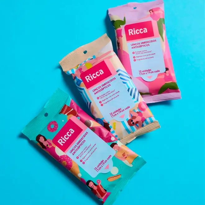 Lenços Umedecidos Antissépticos Ricca Rosa 10 Unidades