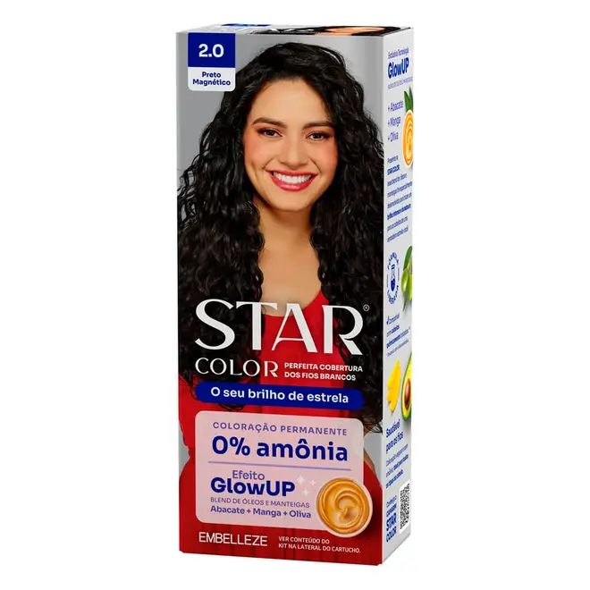Coloração Permanente Embelleze Star Color sem Amônia Kit 2.0 Preto Magnético