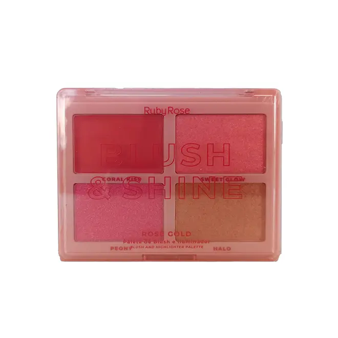 Paleta de Blush e Iluminador Ruby Rose Blush & Shine Rose Gold HBM1001-1