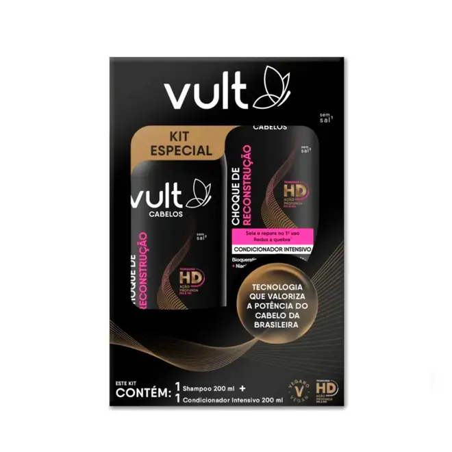 Shampoo e Condicionador Vult Cabelos Choque de Reconstrução 200ml