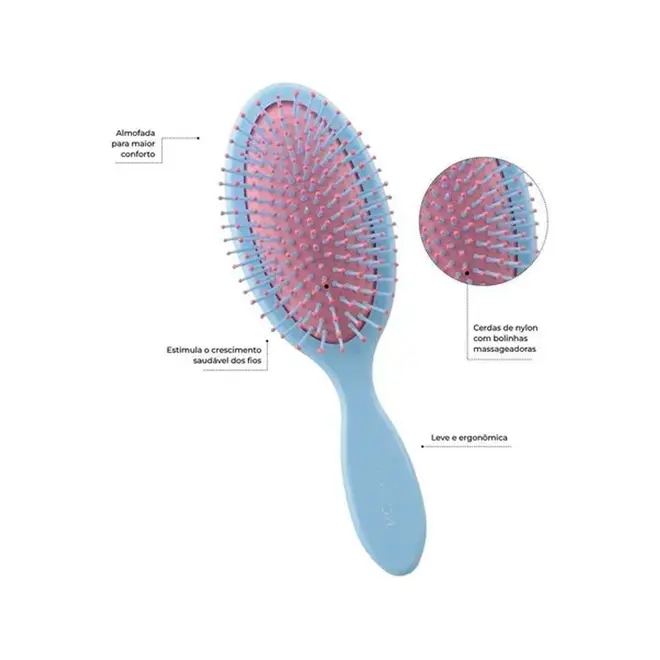Escova de Cabelo MQ Beauty Macaron Oval Almofadada Nylon Grande
