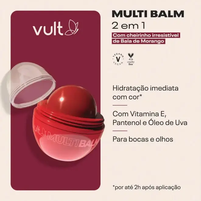 Multi Balm 2em1 Vult Vermelho Bala de Morango 6,5g