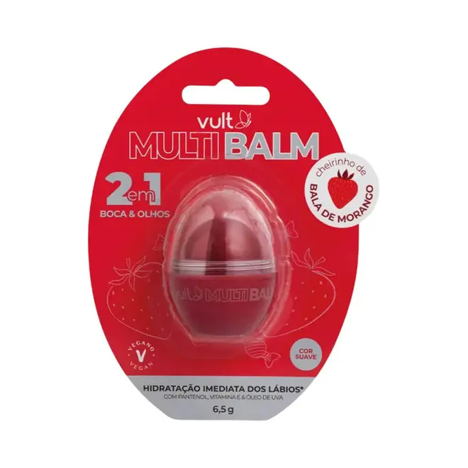 Multi Balm 2em1 Vult Vermelho Bala de Morango 6,5g