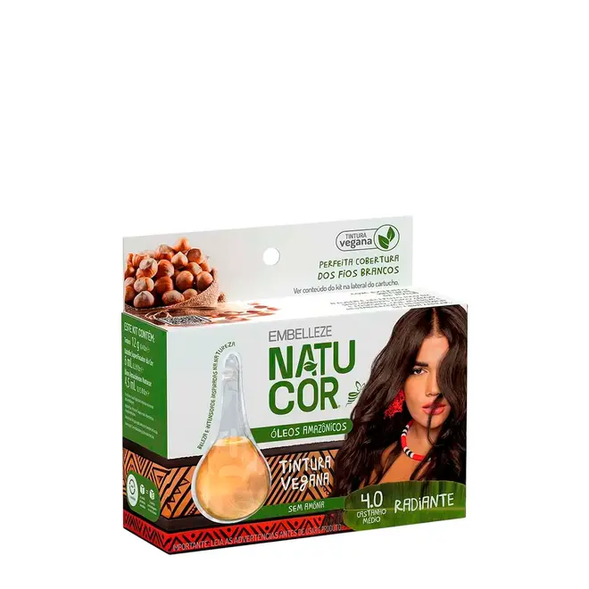 Coloração Permanente Óleo Amazonicos Embelleze Natucor 4.0 Castanho Médio 12g