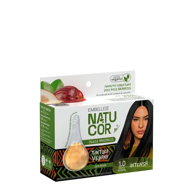 Coloração Permanente Óleo Amazonicos Embelleze Natucor 1.0 Preto Natural 12g