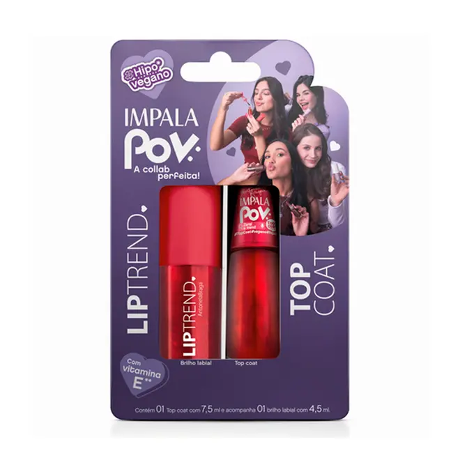 Kit Esmalte Impala Pov Top Coat Zerei a Trend e Gloss Labial Antonela
