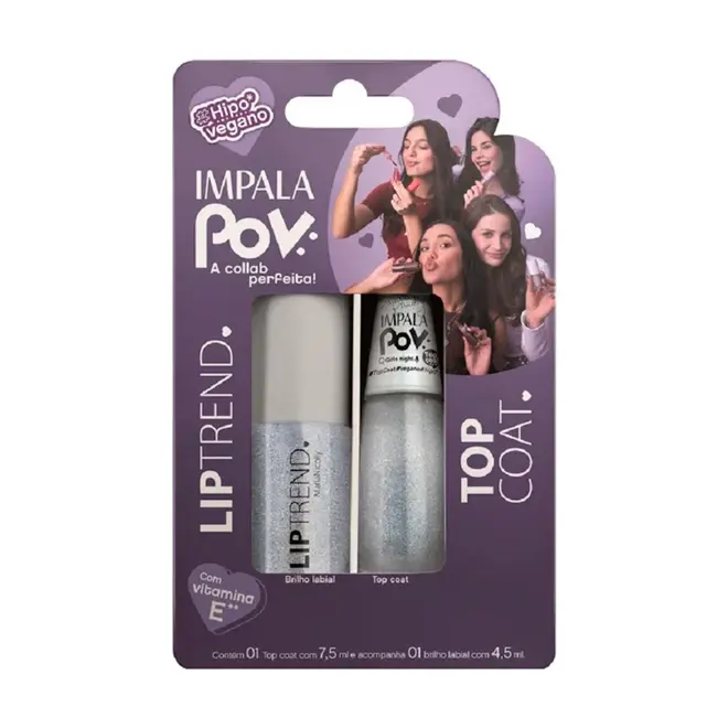 Kit Esmalte Impala Pov Top Coat Girls Night e Gloss Labial Maria Nicoly