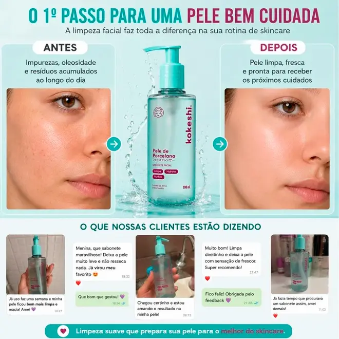 Sabonete Líquido Facial Kokeshi Pele de Porcelana 190ml